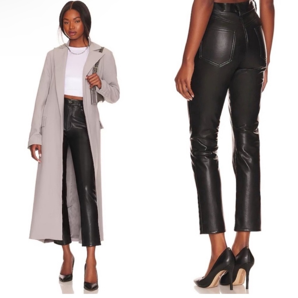 New! AGOLDE Recycled Leather Riley Long in Detox Black Pants Jeans Sz 26 $348